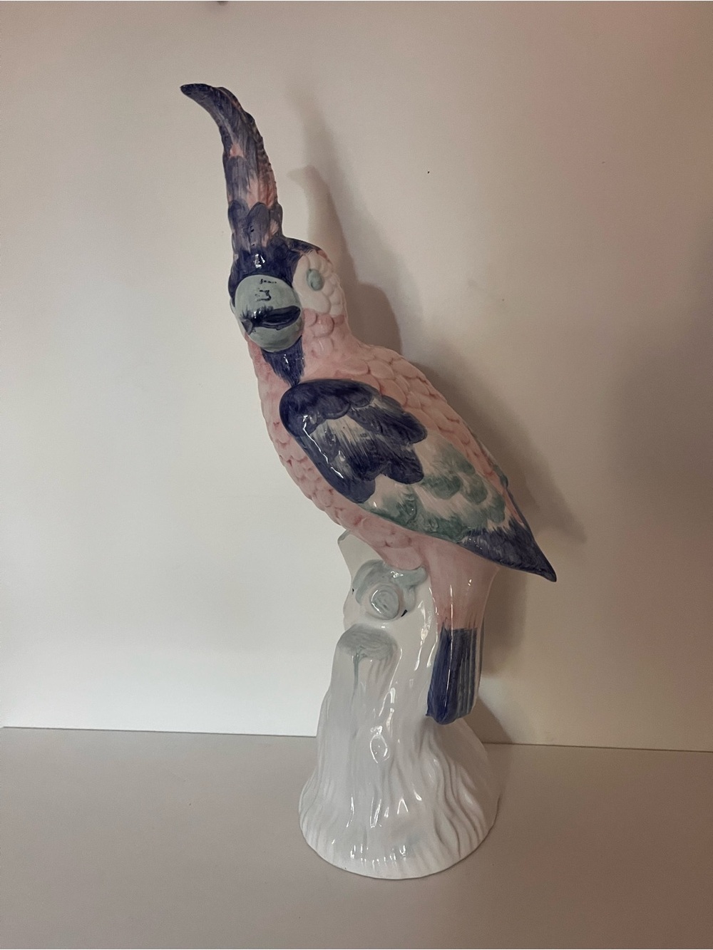 Vintage XL Mid-Century Italian Majolica Ceramic Cockatoo Parrot 15.5"
